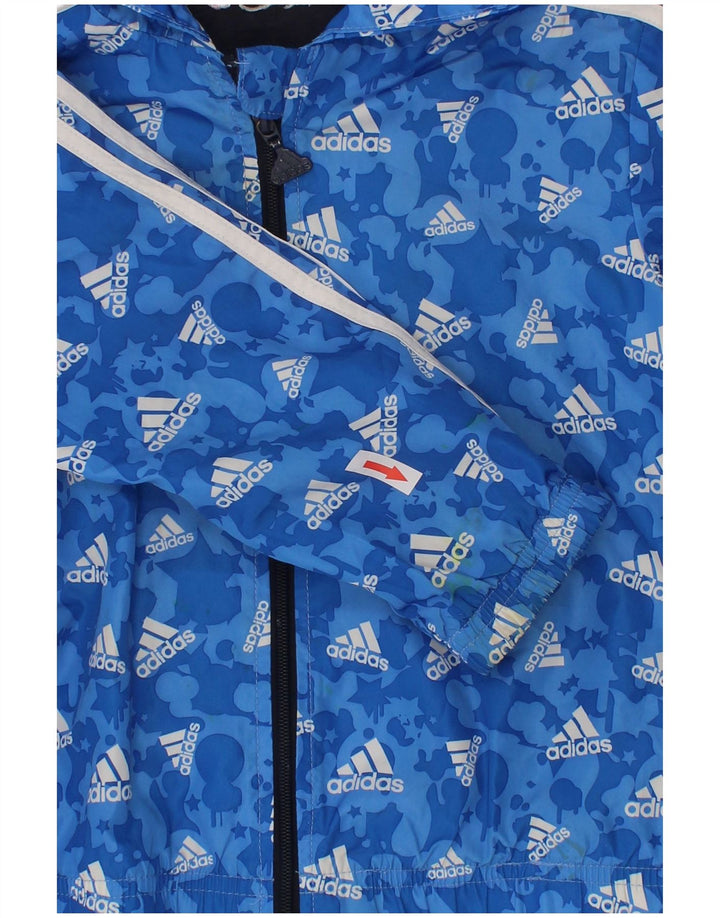 Jaqueta corta-vento com capuz gráfico Adidas Boys 2-3 anos azul poliéster