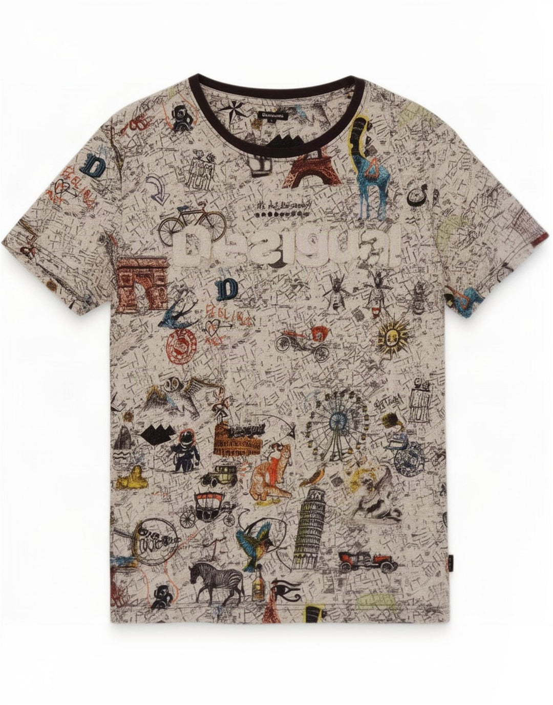 Camiseta gráfica masculina Desigual Top grande de algodão multicolorido