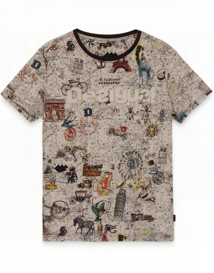 Camiseta gráfica masculina Desigual Top grande de algodão multicolorido