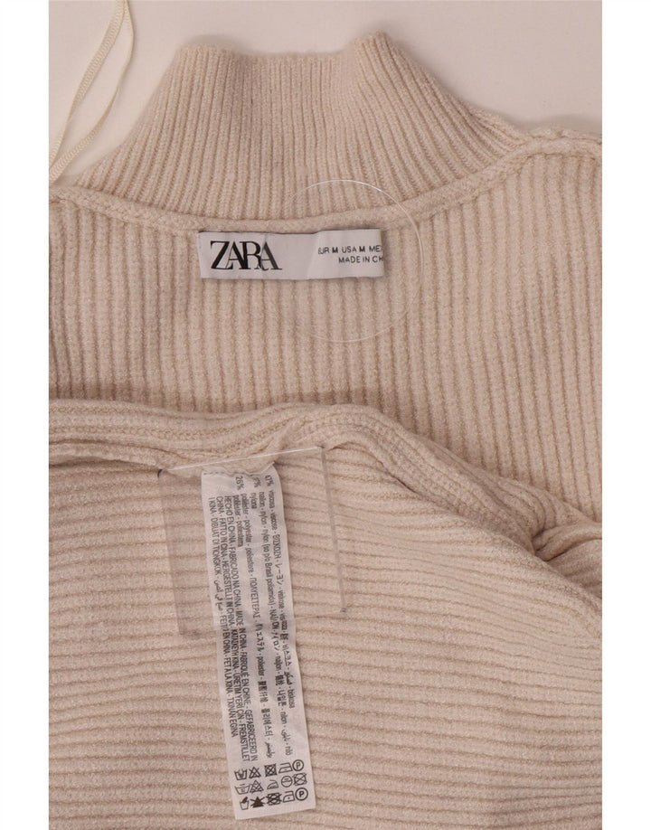 Suéter feminino Zara com gola tartaruga e gola alta, Reino Unido 12 médio off white viscose