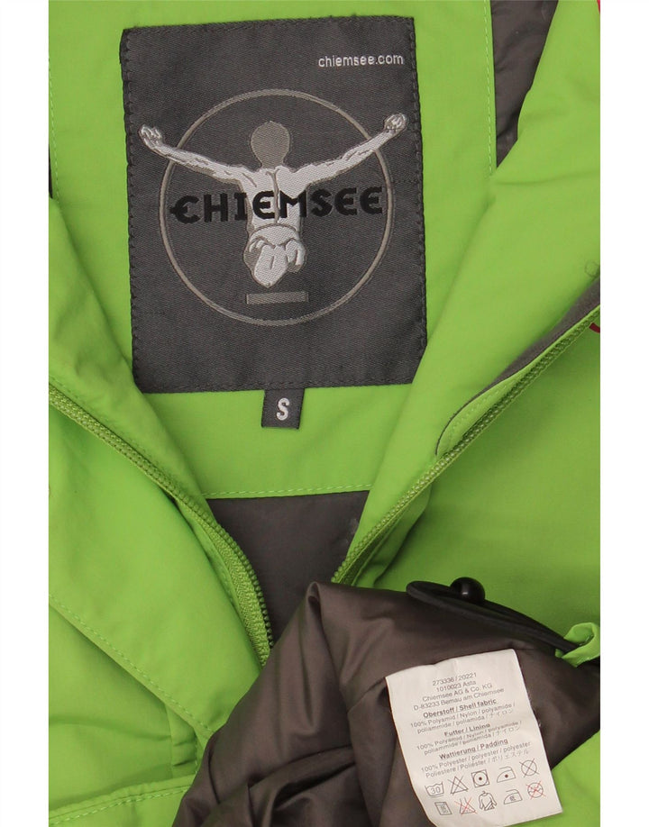Jaqueta de esqui feminina com capuz Chiemsee UK 10 poliamida colorblock verde pequena