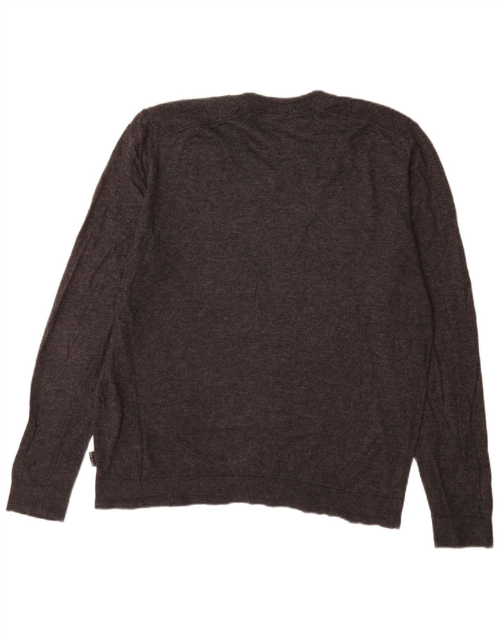 Suéter masculino Ted Baker com decote em V tamanho 5 XL lã cinza