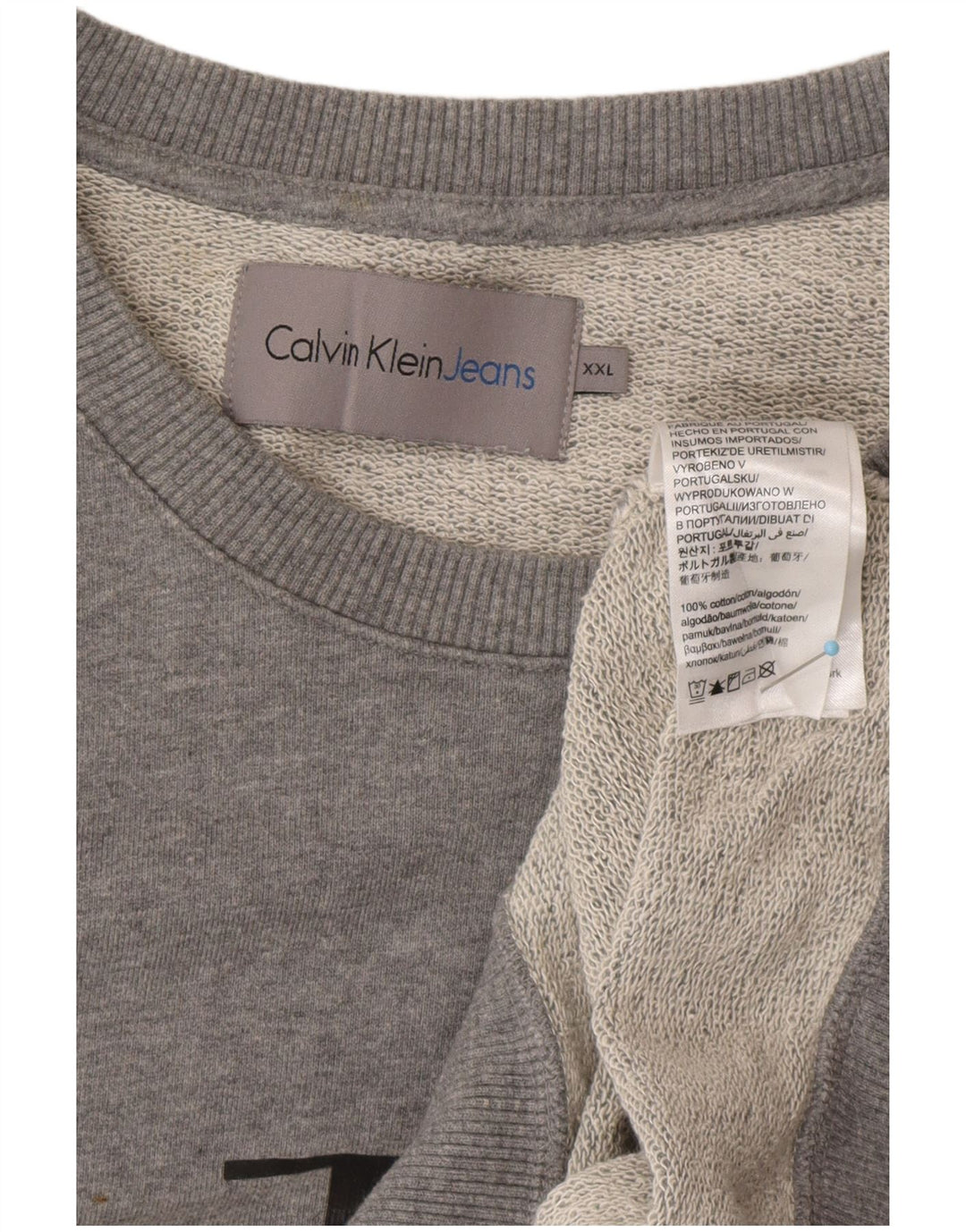 CALVIN KLEIN JEANS Suéter gráfico masculino 2XL algodão cinza