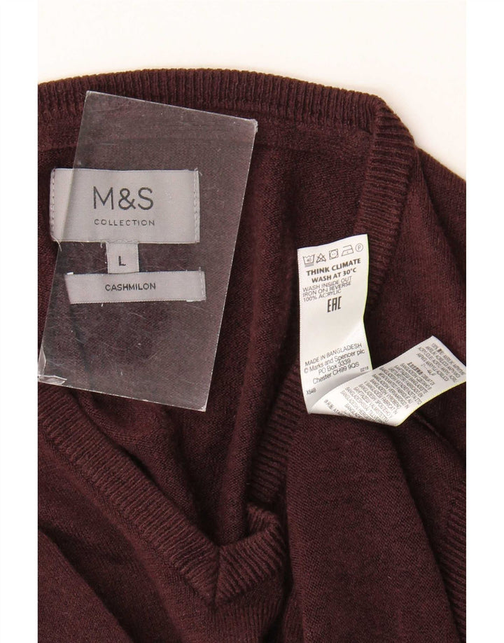 Suéter masculino Marks & Spencer com decote em V grande acrílico marrom
