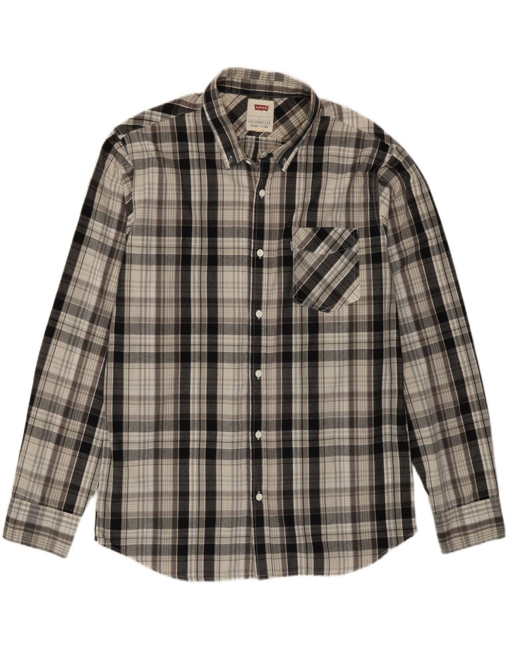 Camisa masculina Levi's grande xadrez cinza algodão