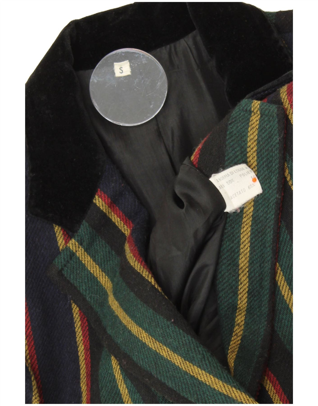 Jaqueta blazer feminina VINTAGE com 2 botões UK 10 pequena listrada multicolorida