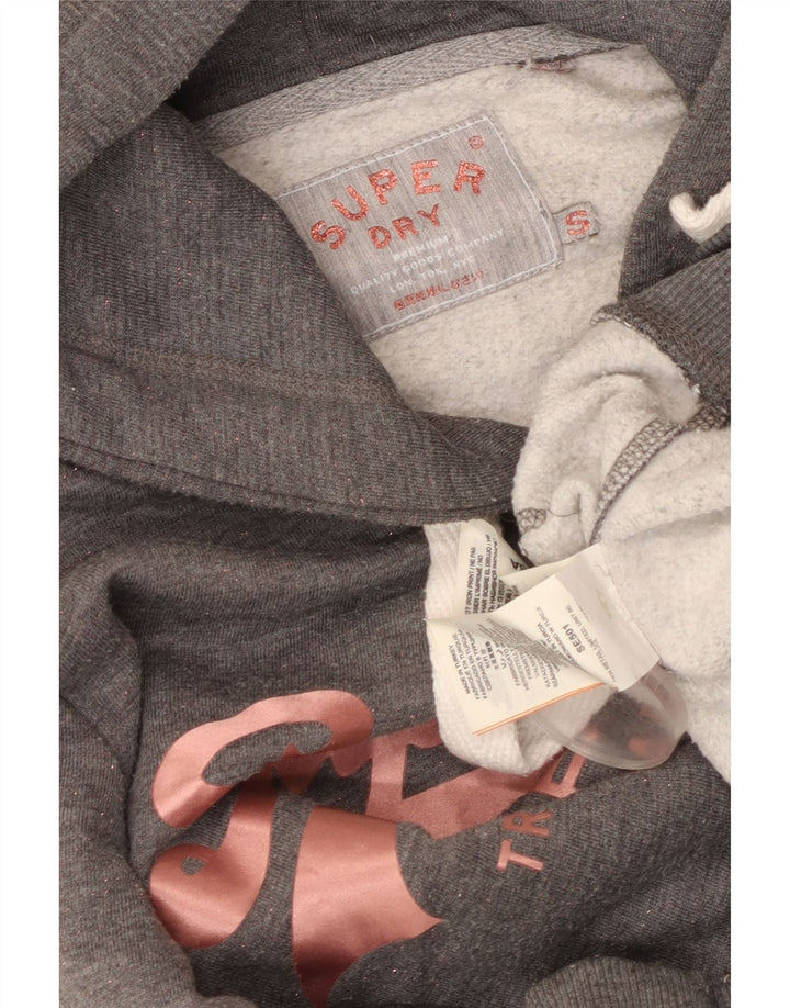 Jumper com capuz gráfico feminino SUPERDRY UK 10 pequeno poliéster cinza