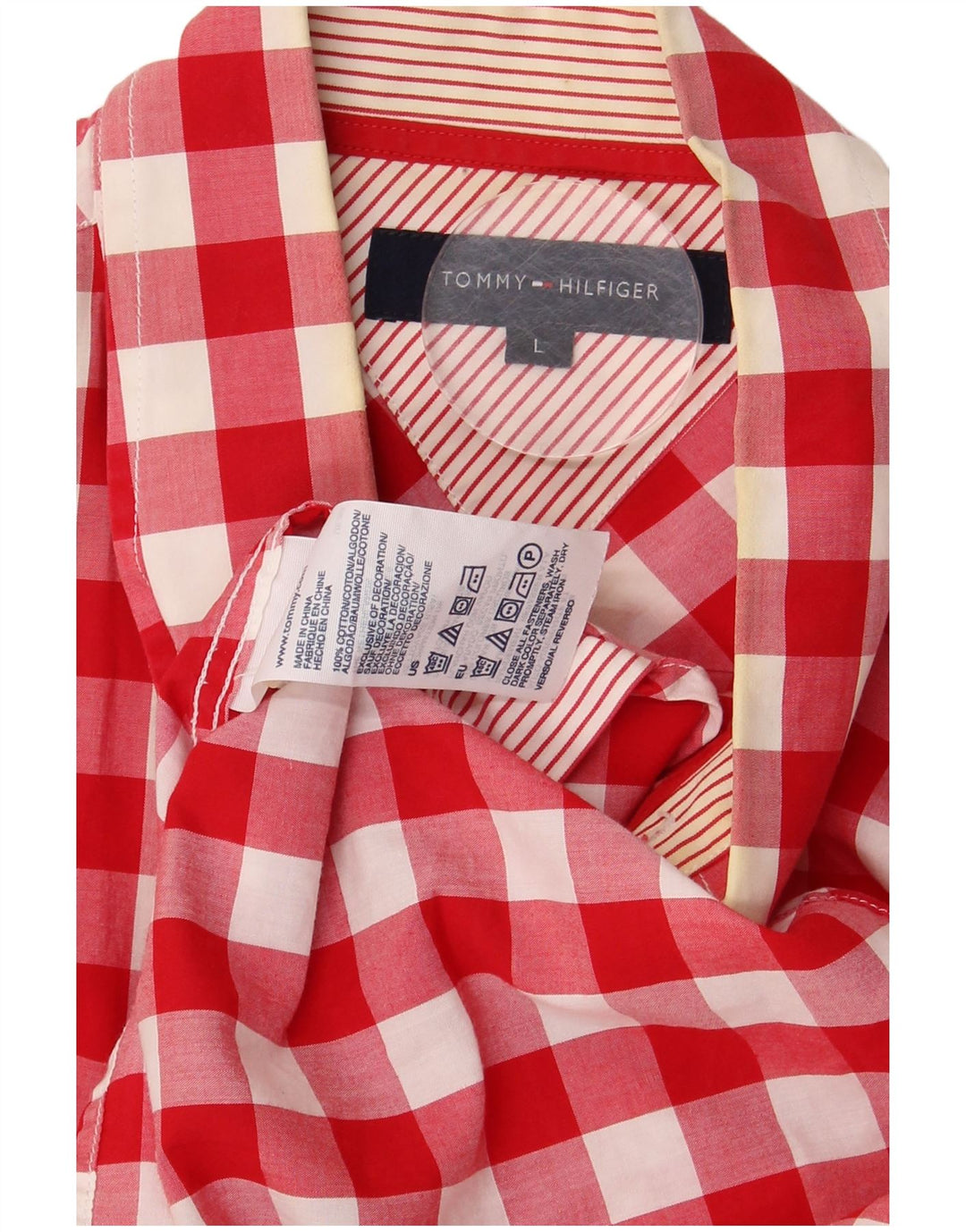 Camisa masculina Tommy Hilfiger grande algodão guingão vermelho