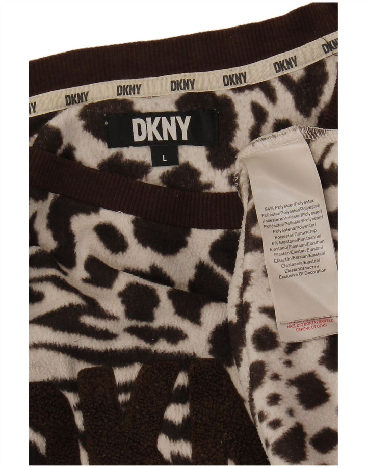 DKNY Suéter feminino de lã com estampa grande grande Reino Unido 16 grande estampa animal marrom