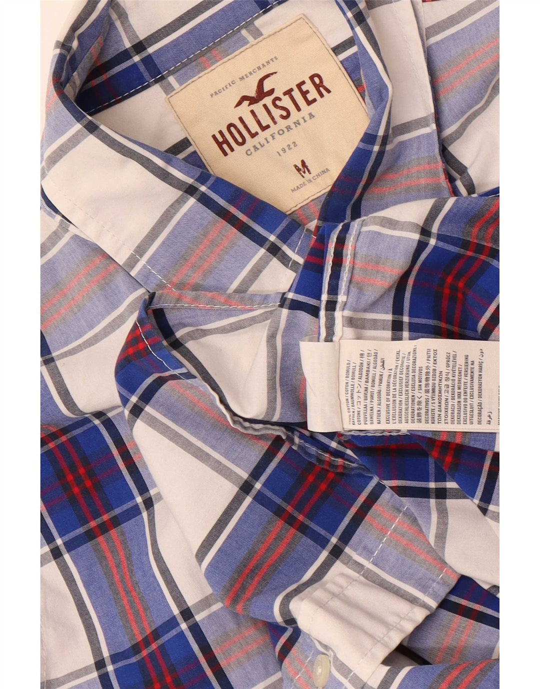 Camisa masculina Hollister de algodão xadrez azul médio