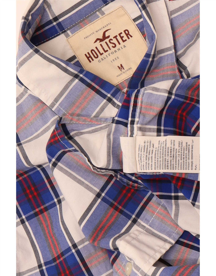 Camisa masculina Hollister de algodão xadrez azul médio