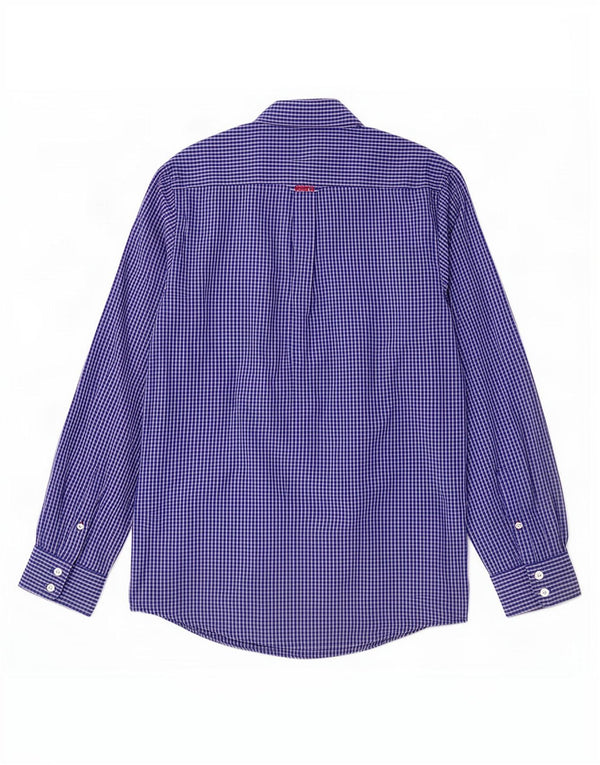 Camisa masculina clássica de ajuste da Crew Clothing algodão xadrez azul médio