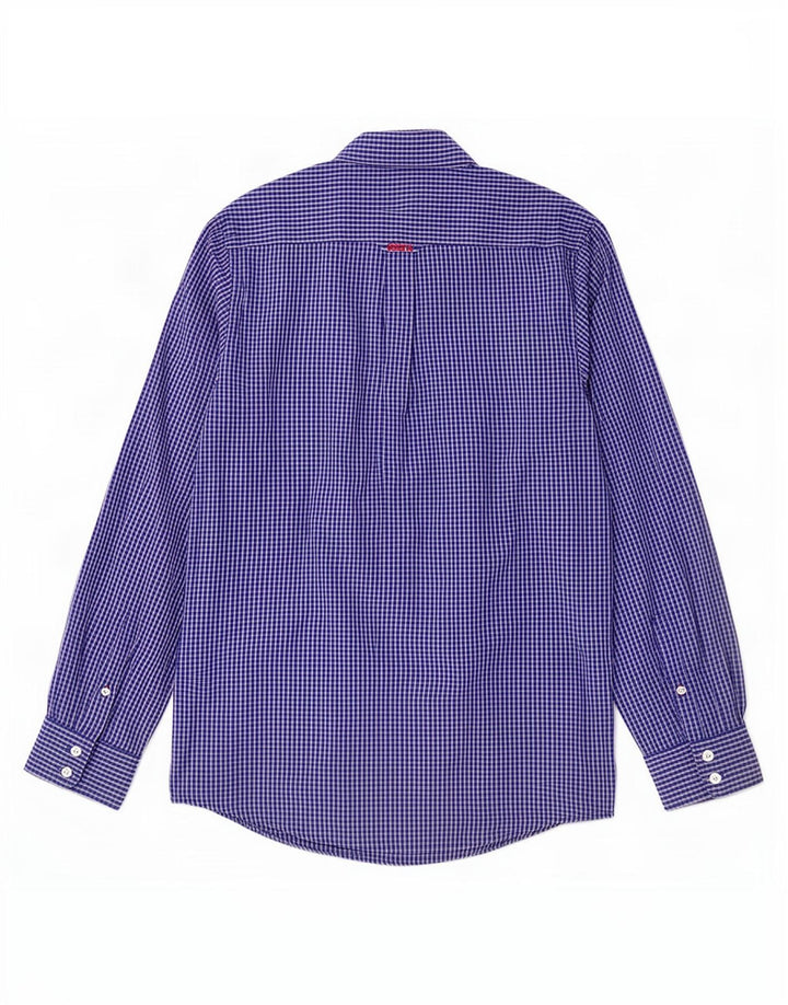 Camisa masculina clássica de ajuste da Crew Clothing algodão xadrez azul médio
