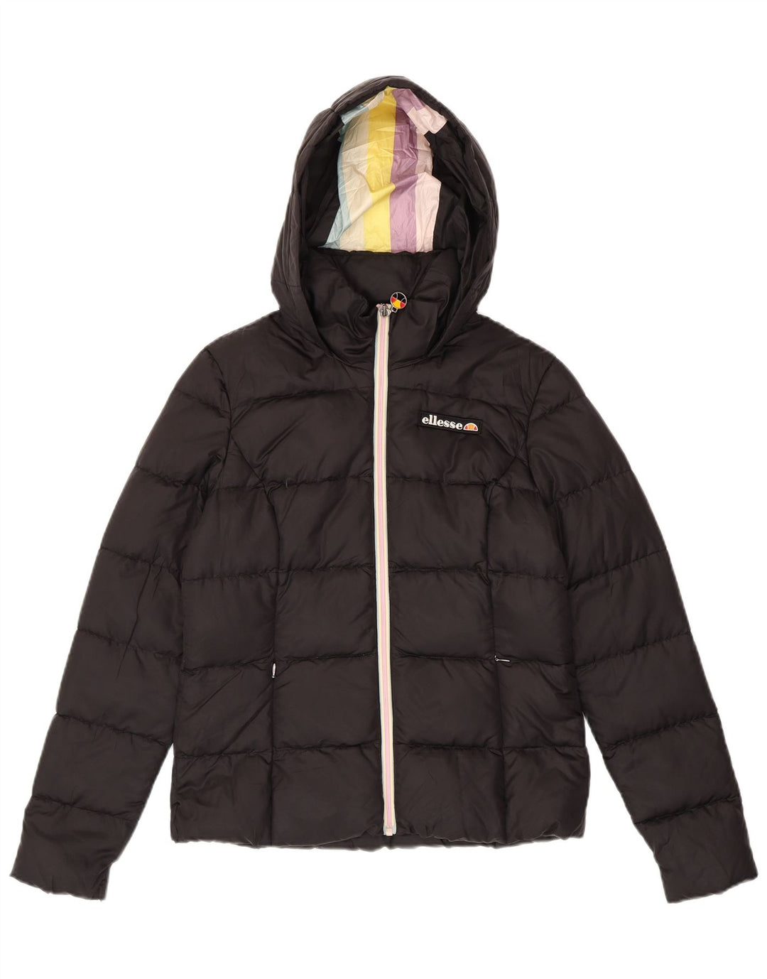 Jaqueta feminina acolchoada com capuz Ellesse Heritage UK 10 pequena preta nylon