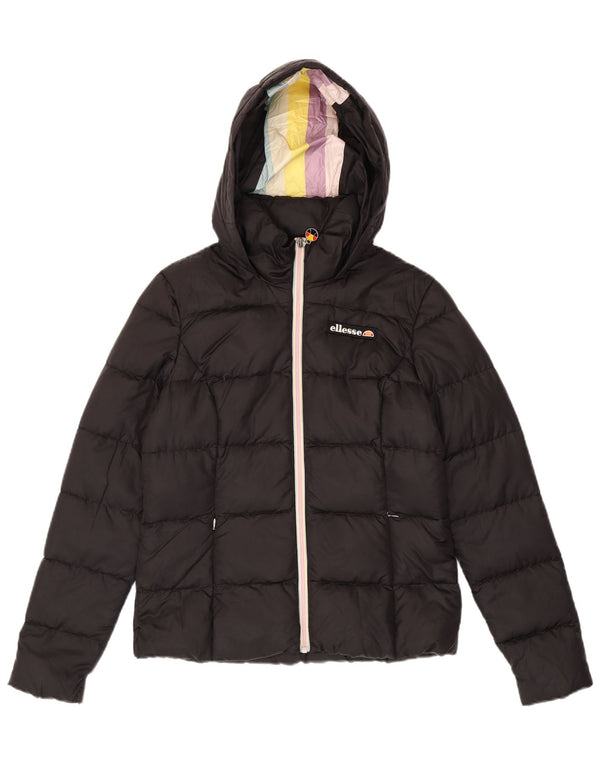 Jaqueta feminina acolchoada com capuz Ellesse Heritage UK 10 pequena preta nylon