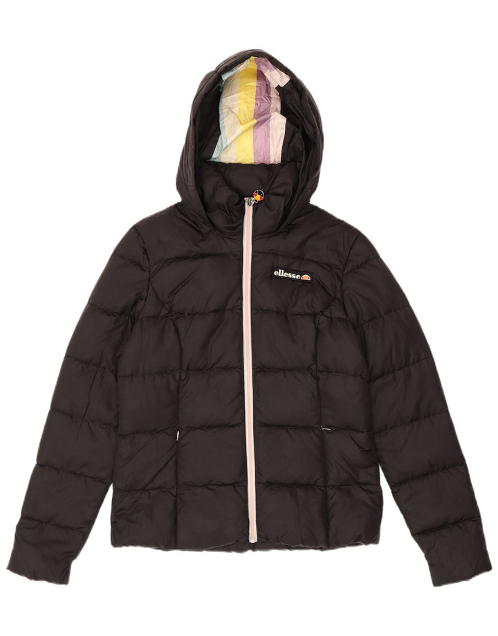 Jaqueta feminina acolchoada com capuz Ellesse Heritage UK 10 pequena preta nylon