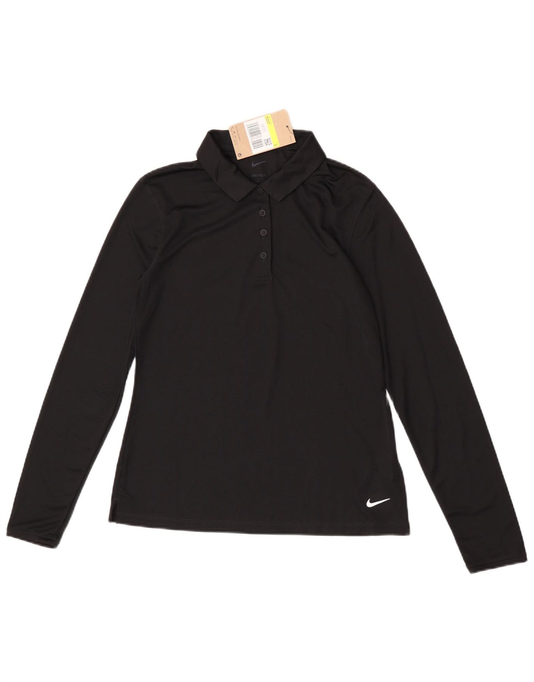 Camisa polo feminina Nike Dri Fit de manga comprida pequena preta poliéster
