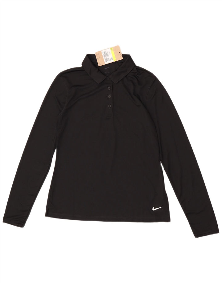 Camisa polo feminina Nike Dri Fit de manga comprida pequena preta poliéster