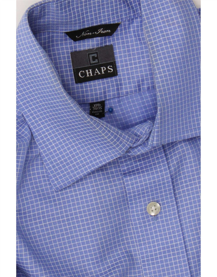 Camisa masculina Chaps tamanho 15 1/2 algodão xadrez azul médio