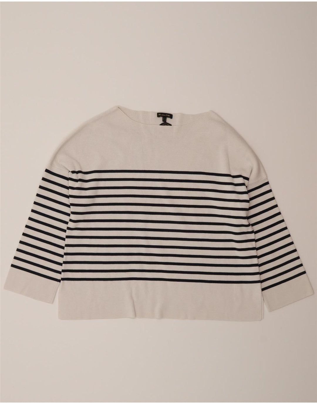Top Massimo Dutti feminino oversized manga 3/4 Reino Unido 10 listrado branco pequeno