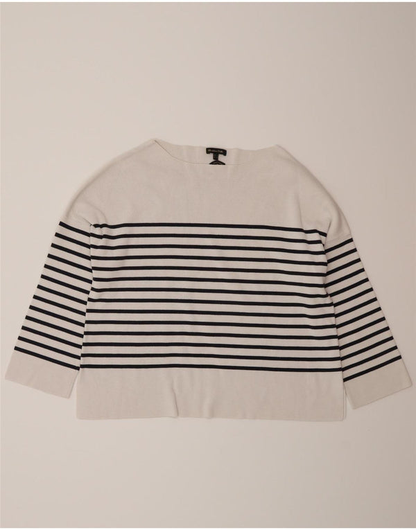 Top Massimo Dutti feminino oversized manga 3/4 Reino Unido 10 listrado branco pequeno