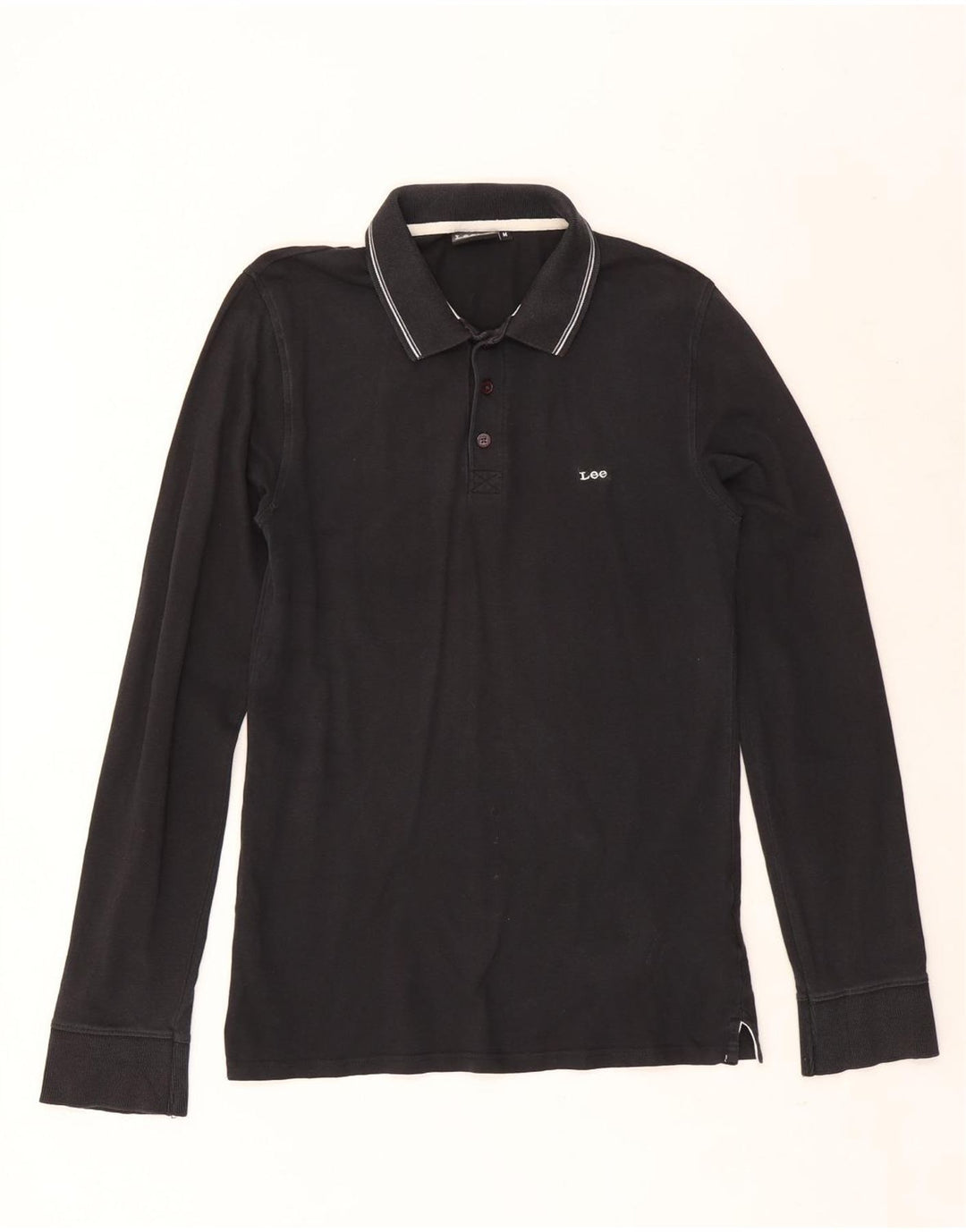 Camisa polo masculina de manga comprida Lee algodão preto médio