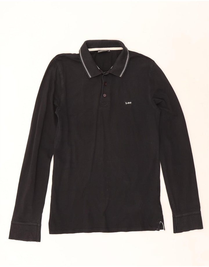Camisa polo masculina de manga comprida Lee algodão preto médio