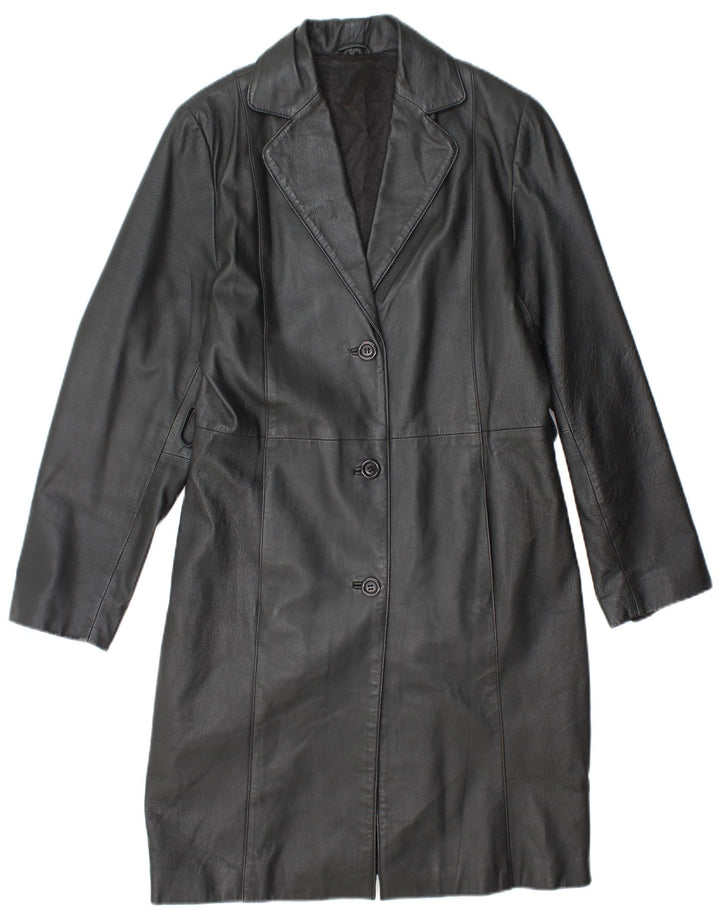 Casaco de couro feminino VINTAGE UK 14 couro preto médio