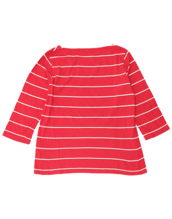 Crew Clothing Top feminino manga 3/4 Reino Unido 14 algodão listrado vermelho médio