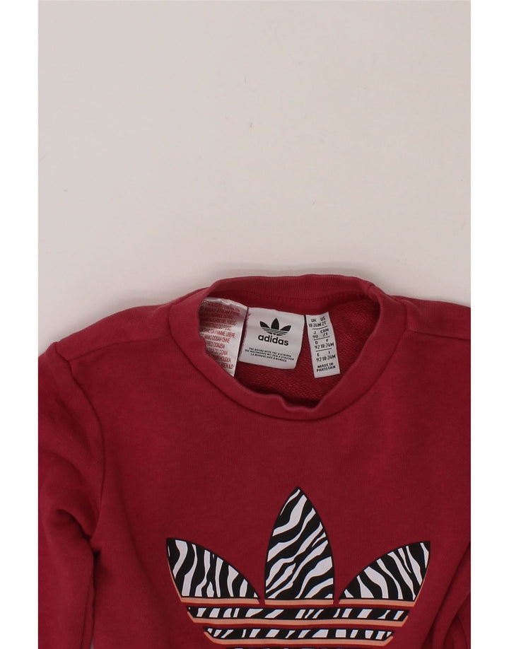 ADIDAS Baby Girls Graphic Boat Neck Jumper Sweater 18-24 Months Burgundy Vintage Adidas and Second-Hand Adidas from Messina Hembry 