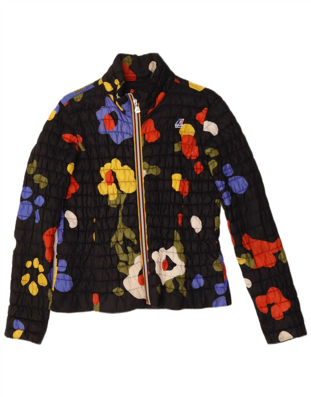 Jaqueta acolchoada feminina K-Way UK 14 grande preta floral
