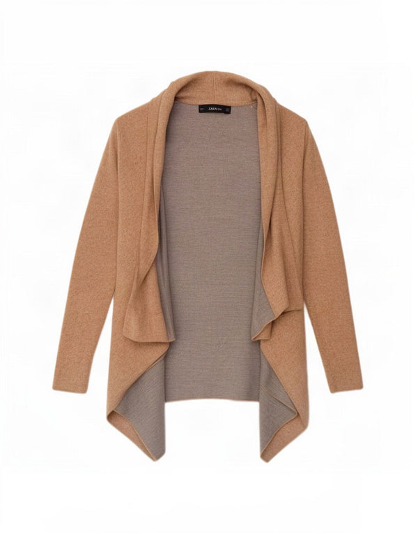 Suéter cardigan aberto assimétrico feminino Zara Reino Unido 10 pequeno bege