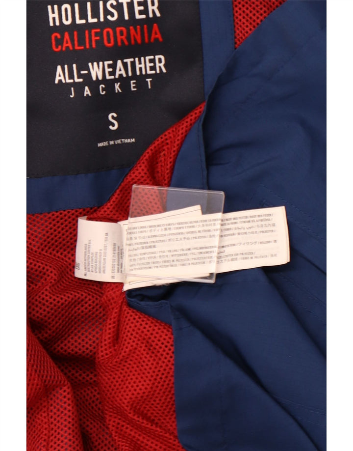 Jaqueta corta-vento masculina HOLLISTER com capuz UK 36 poliéster azul marinho pequeno