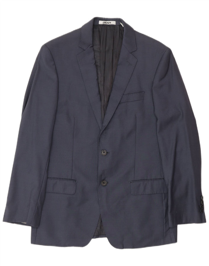 Jaqueta blazer masculina Dkny com 2 botões Reino Unido 38 lã azul marinho médio