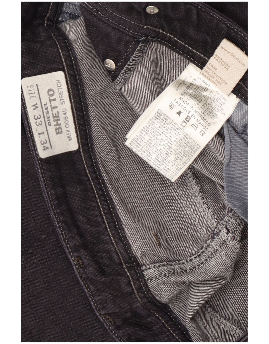 Diesel Masculino Bhetto Stretch Jeans Reto W33 L34 Algodão Preto
