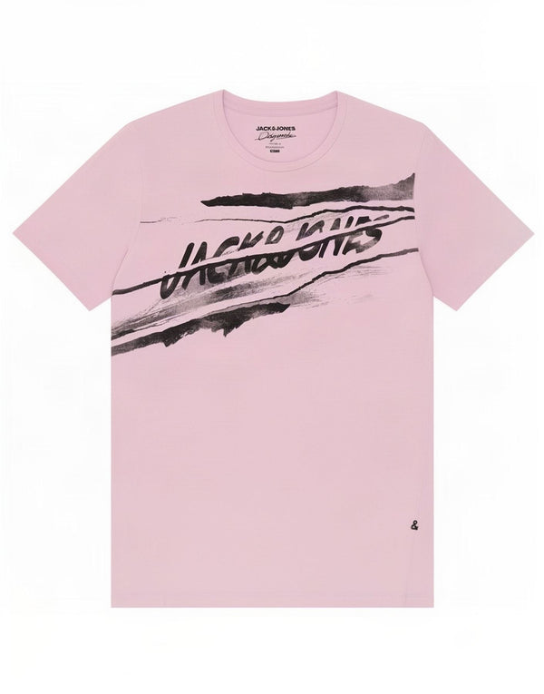 Camiseta masculina Jack & Jones Slim Fit com estampa gráfica grande de algodão roxo