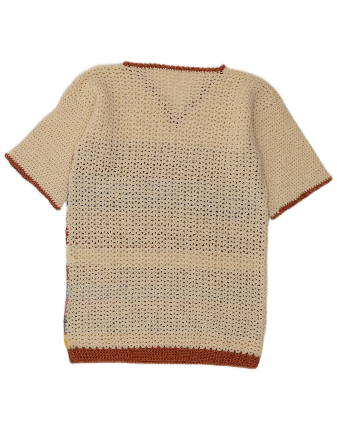 Suéter feminino vintage com decote em V UK 14 médio listrado multicolorido