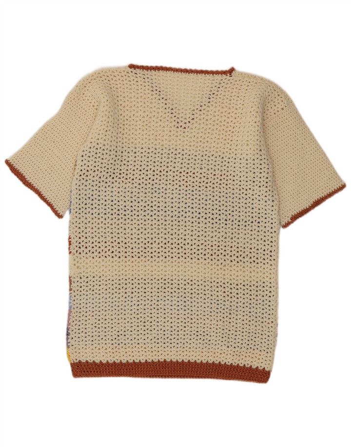 Suéter feminino vintage com decote em V UK 14 médio listrado multicolorido