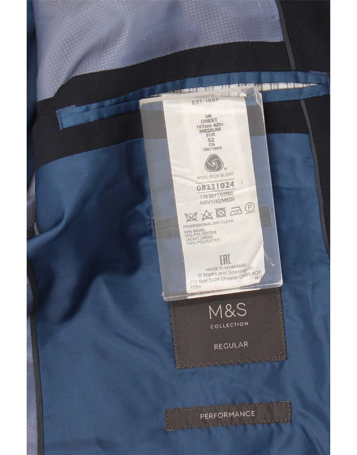 Jaqueta blazer masculina de 2 botões Marks & Spencer Reino Unido 42 grande azul marinho