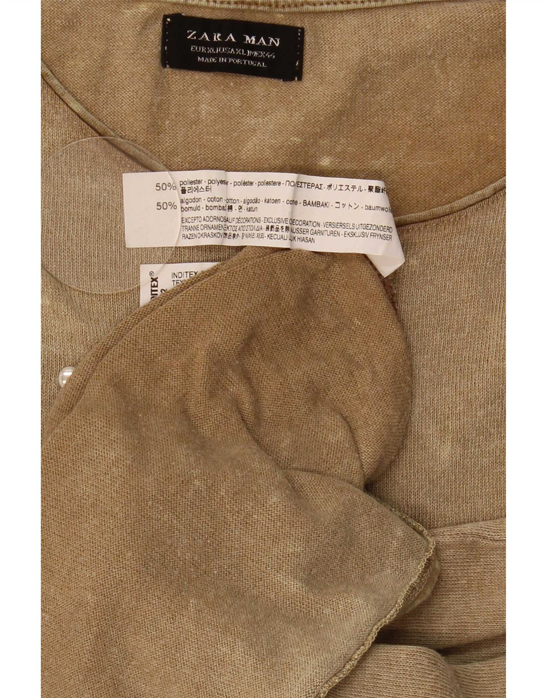 Camiseta masculina Zara Top XL poliéster manchado bege
