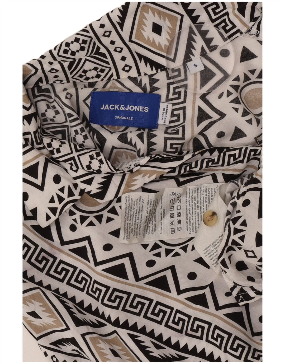 Camisa masculina de manga curta Jack & Jones pequena viscose geométrica branca