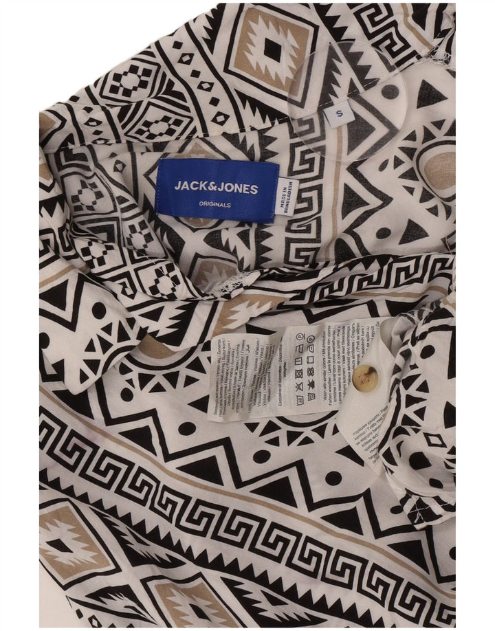Camisa masculina de manga curta Jack & Jones pequena viscose geométrica branca