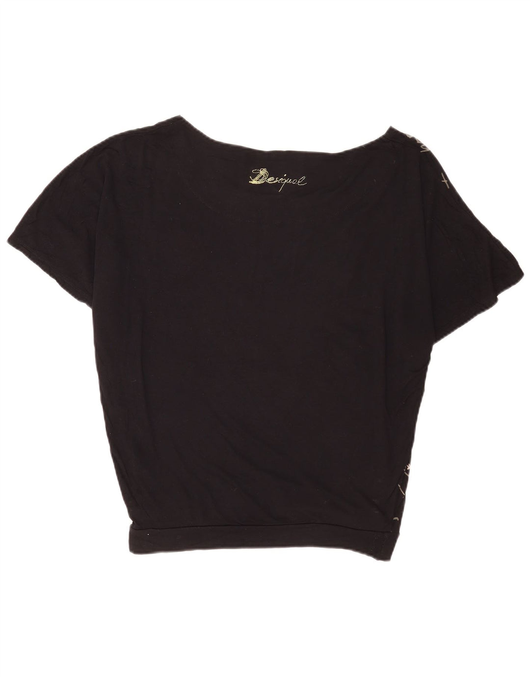 Desigual Camiseta Feminina Oversized Gráfica Top UK 14 Médio Preto Viscose