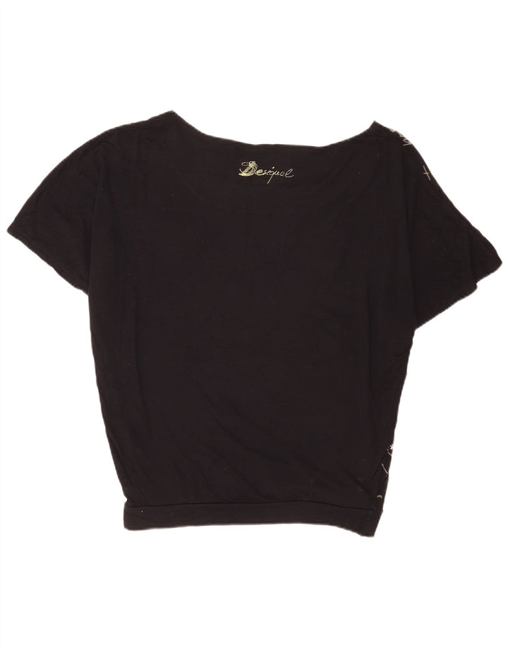 Desigual Camiseta Feminina Oversized Gráfica Top UK 14 Médio Preto Viscose
