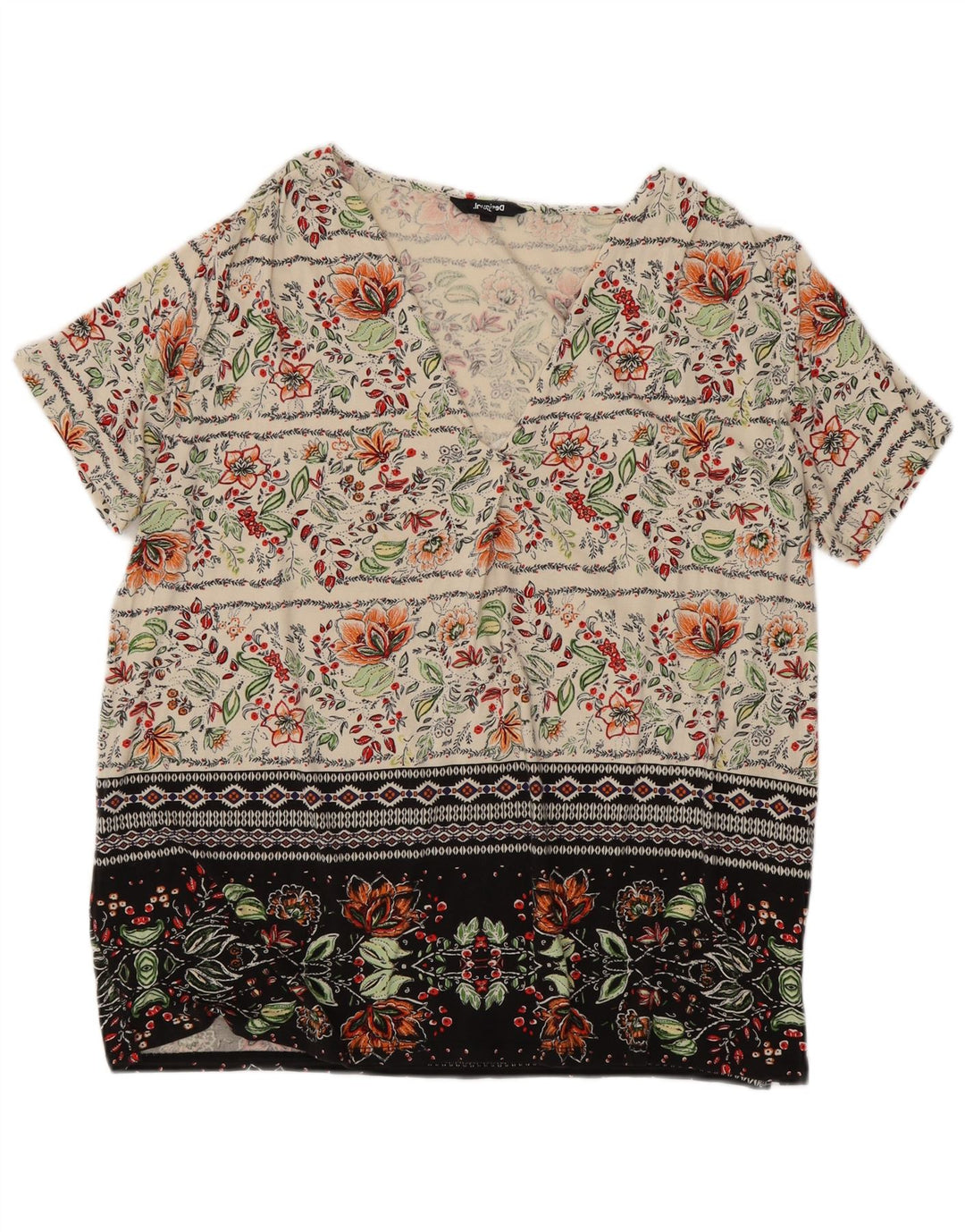 Blusa feminina DESIGUAL UK 20 2XL viscose floral branca