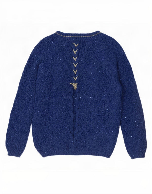 Suéter feminino vintage com gola canoa Reino Unido 16 grande azul
