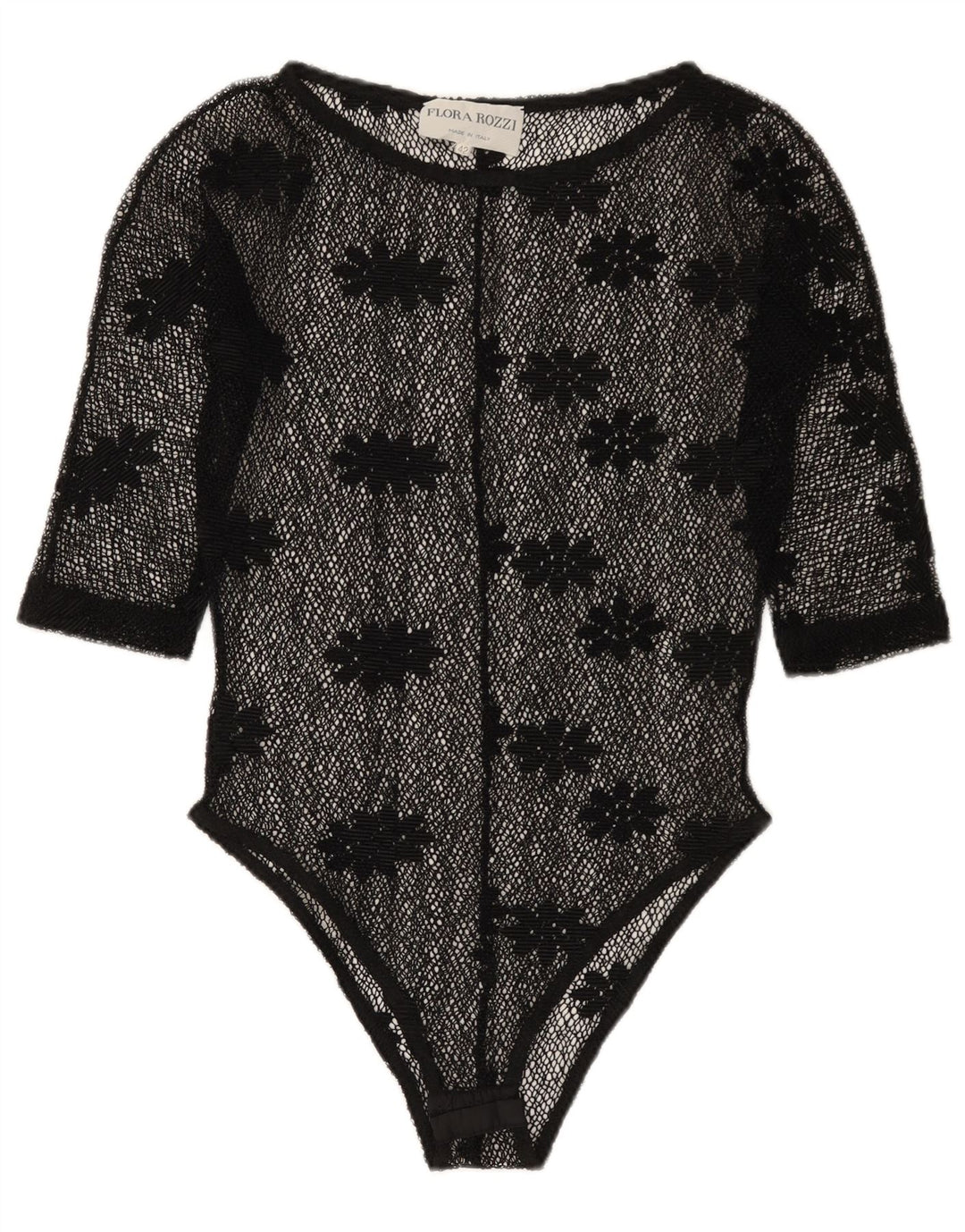 Body feminino vintage transparente de renda IT 42 médio preto floral