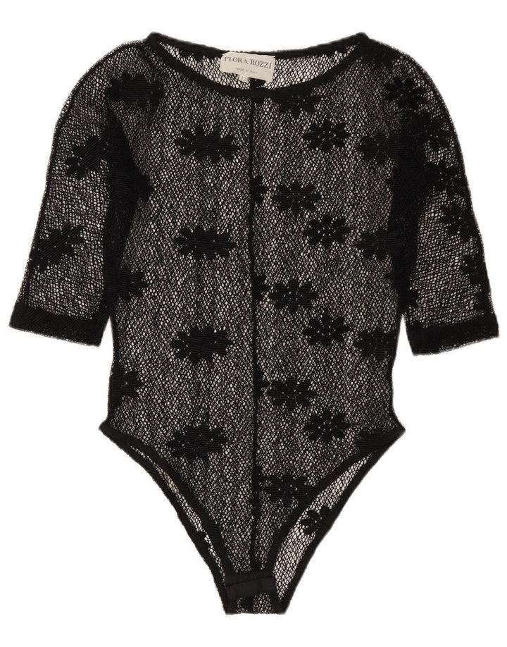 Body feminino vintage transparente de renda IT 42 médio preto floral