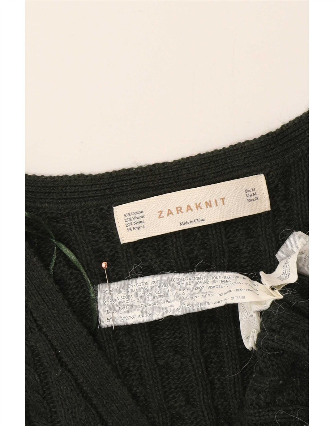 Suéter cardigã feminino Zara Reino Unido 12 algodão verde médio