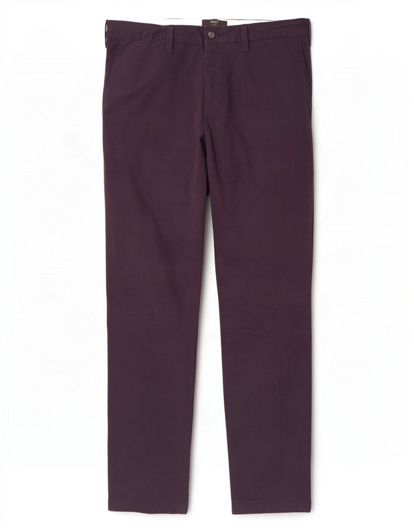 Calça chino masculina Marks & Spencer cônica W34 L29 algodão azul marinho